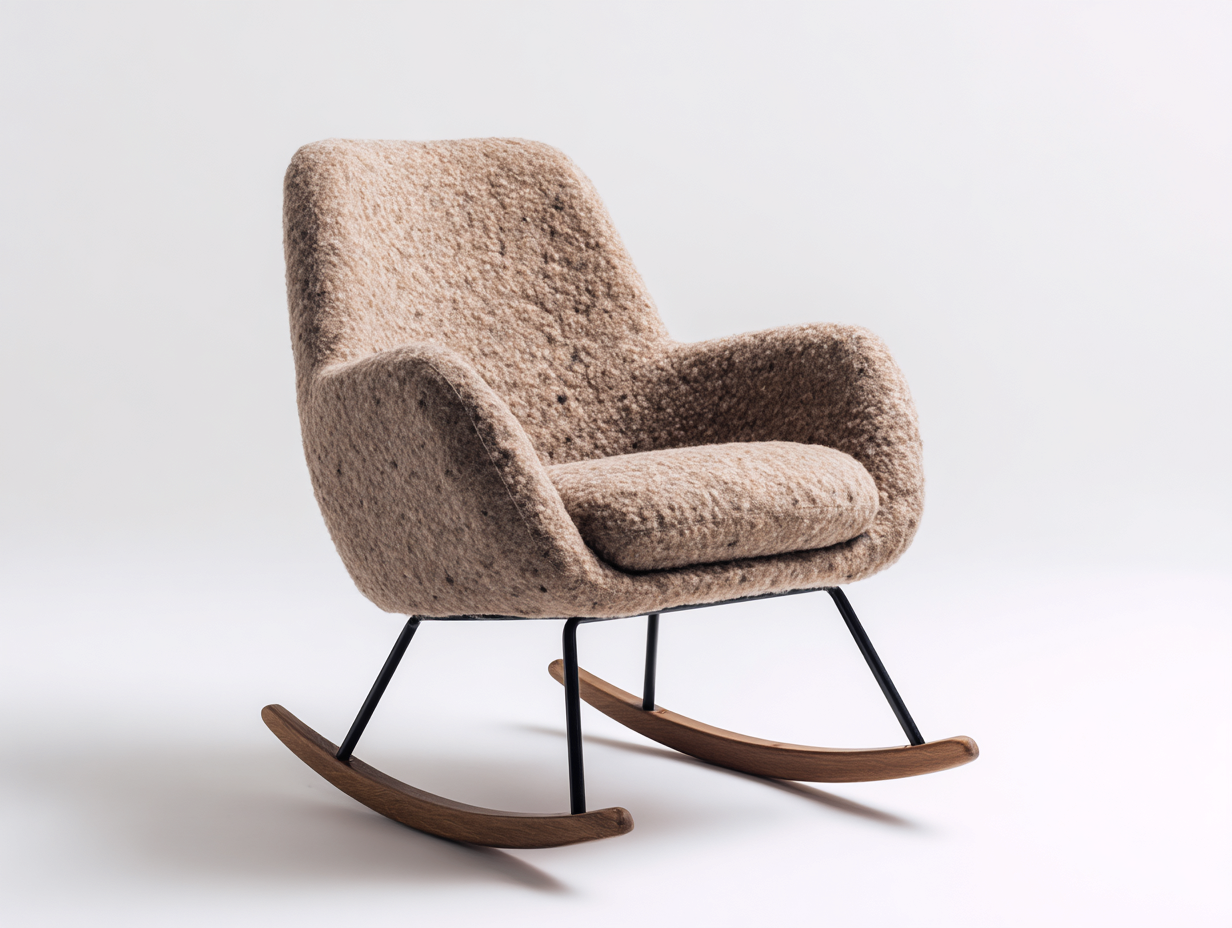 Mecedoras tapizadas con estructura metálica y base de madera 70x85x95 cm - beige - diseño moderno-Craftmyhub