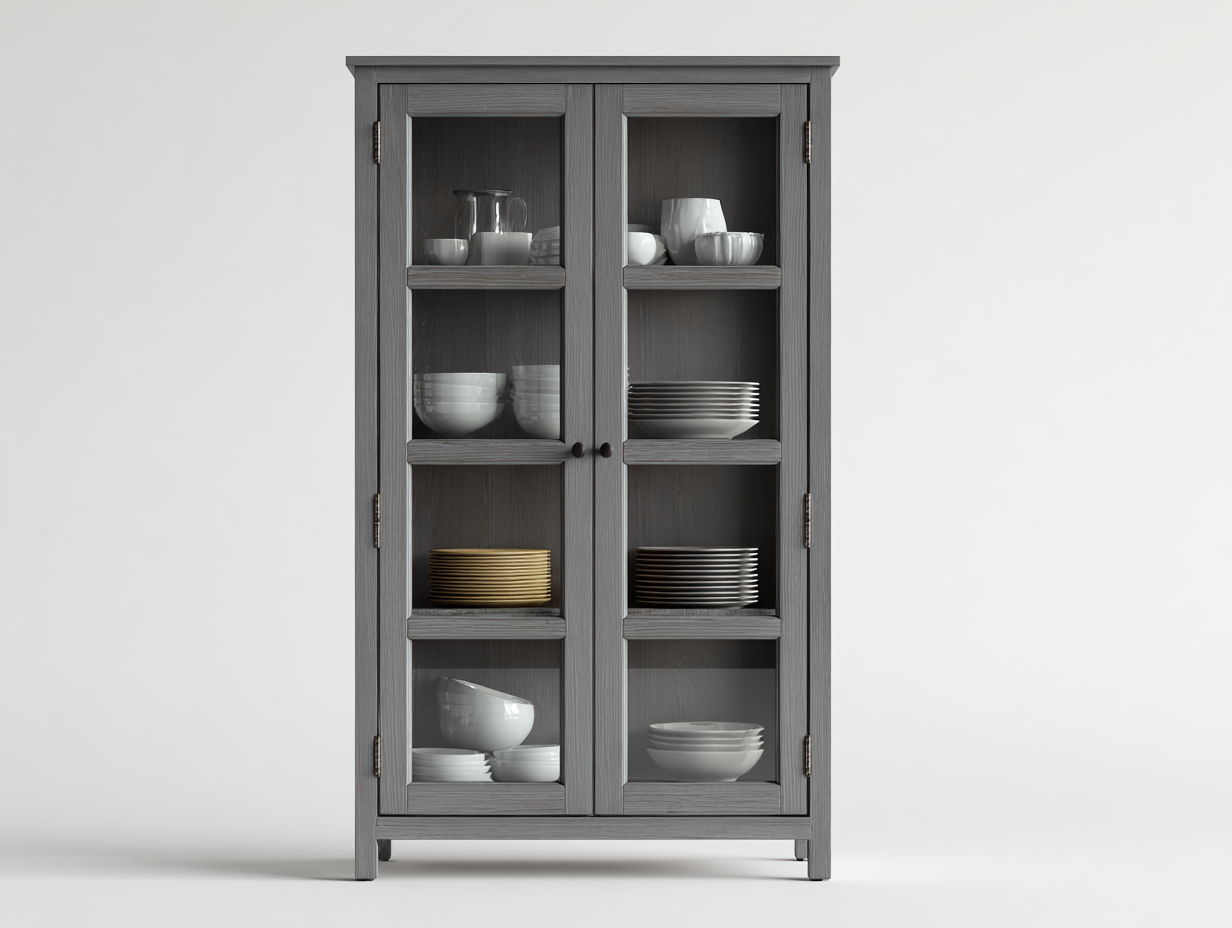 Vitrinas madera y vidrio 90x40x190 cm - gris - diseño moderno para almacenamiento y exposición-Craftmyhub