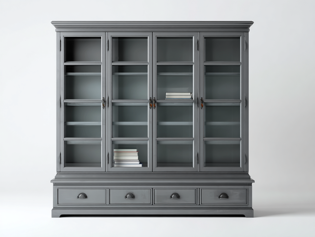 Estanterías madera vidrio 180x45x200 cm - gris - almacenamiento salón moderno-Sofagoyard