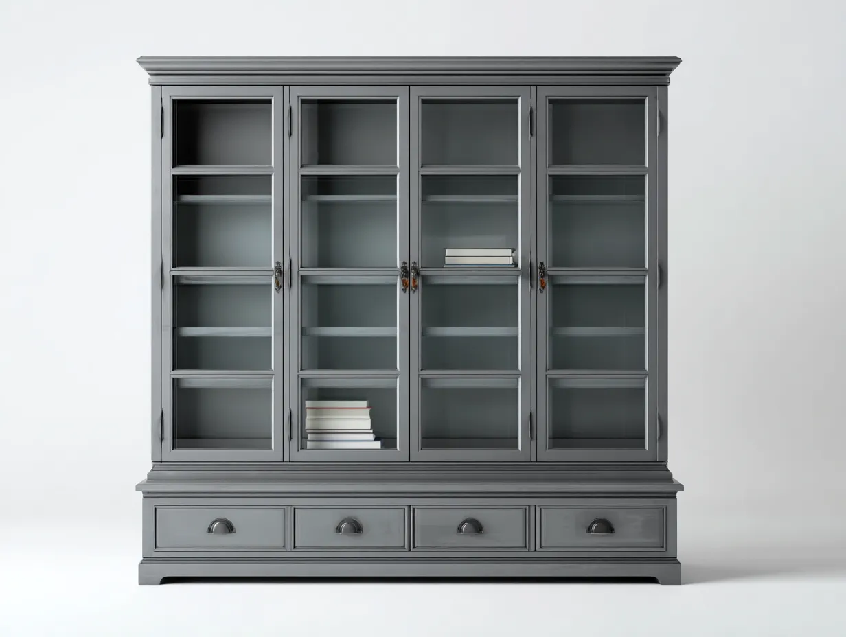 Estanterías madera vidrio 180x45x200 cm - gris - almacenamiento salón moderno-Sofagoyard