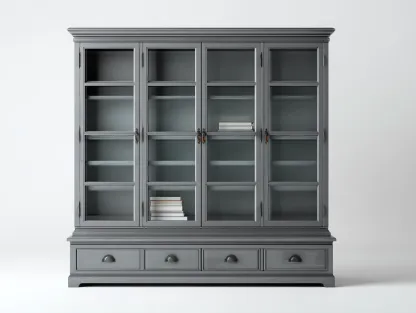 Estanterías madera vidrio 180x45x200 cm - gris - almacenamiento salón moderno-Sofagoyard