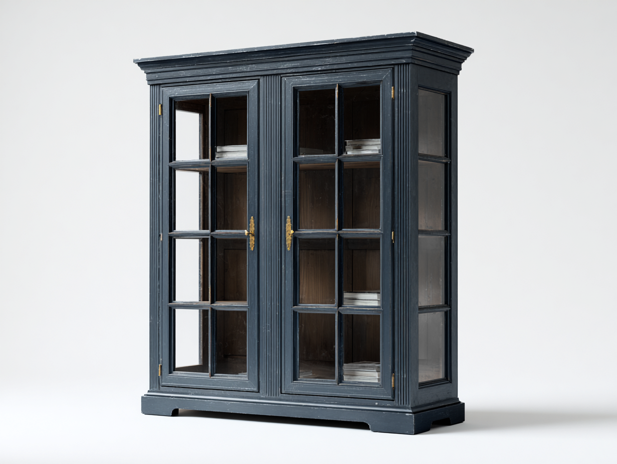 Estanterías madera azul oscuro con puertas de vidrio 120x40x180 cm - azul oscuro - diseño clásico para salón o comedor-Sofagoyard