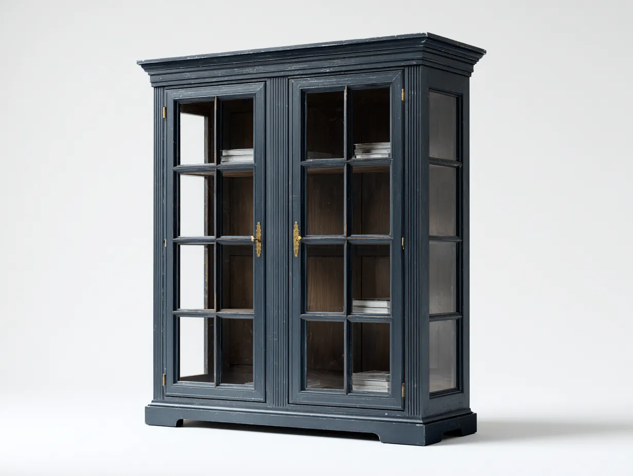 Estanterías madera azul oscuro con puertas de vidrio 120x40x180 cm - azul oscuro - diseño clásico para salón o comedor-Sofagoyard