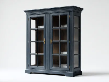 Estanterías madera azul oscuro con puertas de vidrio 120x40x180 cm - azul oscuro - diseño clásico para salón o comedor-Sofagoyard