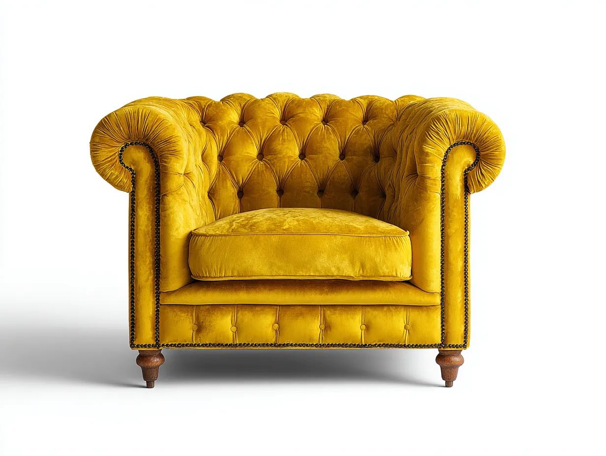 Sillones terciopelo amarillo capitoné estilo clásico 100x90x78 cm - amarillo - diseño elegante para salón-Sofagoyard