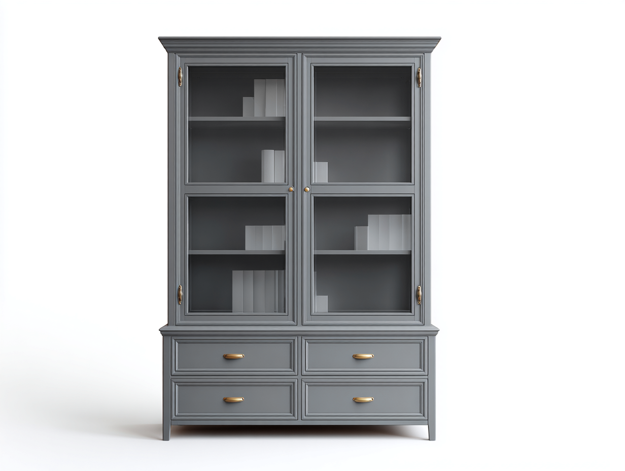 Estanterías con vitrina de madera con puertas de vidrio 120x45x200 cm - gris - diseño clásico funcional-Sofagoyard