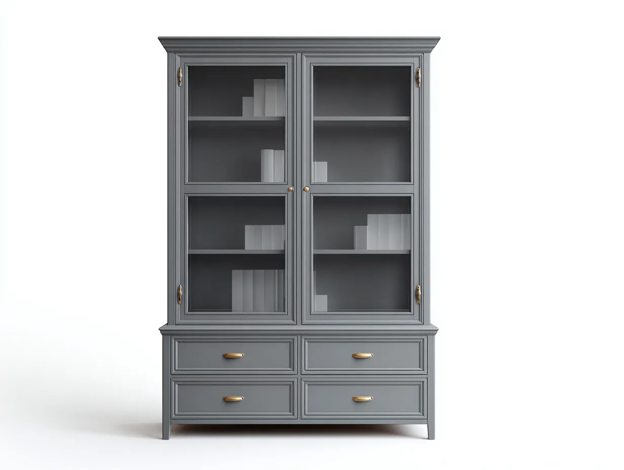 Estanterías con vitrina de madera con puertas de vidrio 120x45x200 cm - gris - diseño clásico funcional-Sofagoyard