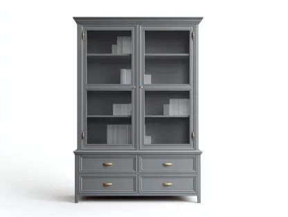 Estanterías con vitrina de madera con puertas de vidrio 120x45x200 cm - gris - diseño clásico funcional-Sofagoyard