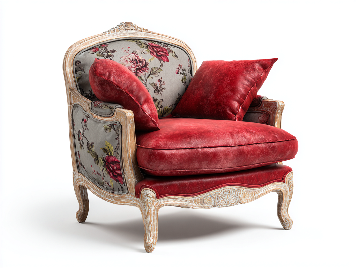 Sillones madera tela 90x85x88 cm rojo estilo clásico floral-Sofagoyard