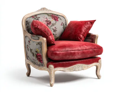 Sillones madera tela 90x85x88 cm rojo estilo clásico floral-Sofagoyard