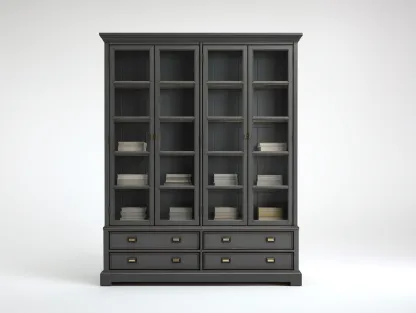 Estanterías madera gris oscuro con puertas de vidrio y cajones 180x45x210 cm - gris oscuro - diseño clásico para salón o comedor-Sofagoyard