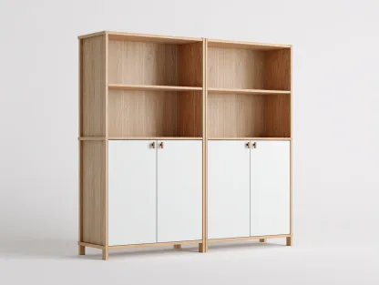 Estanterías madera con puertas para salón y entrada 160x40x180 cm - original madera-blanco - estilo moderno-Sofagoyard