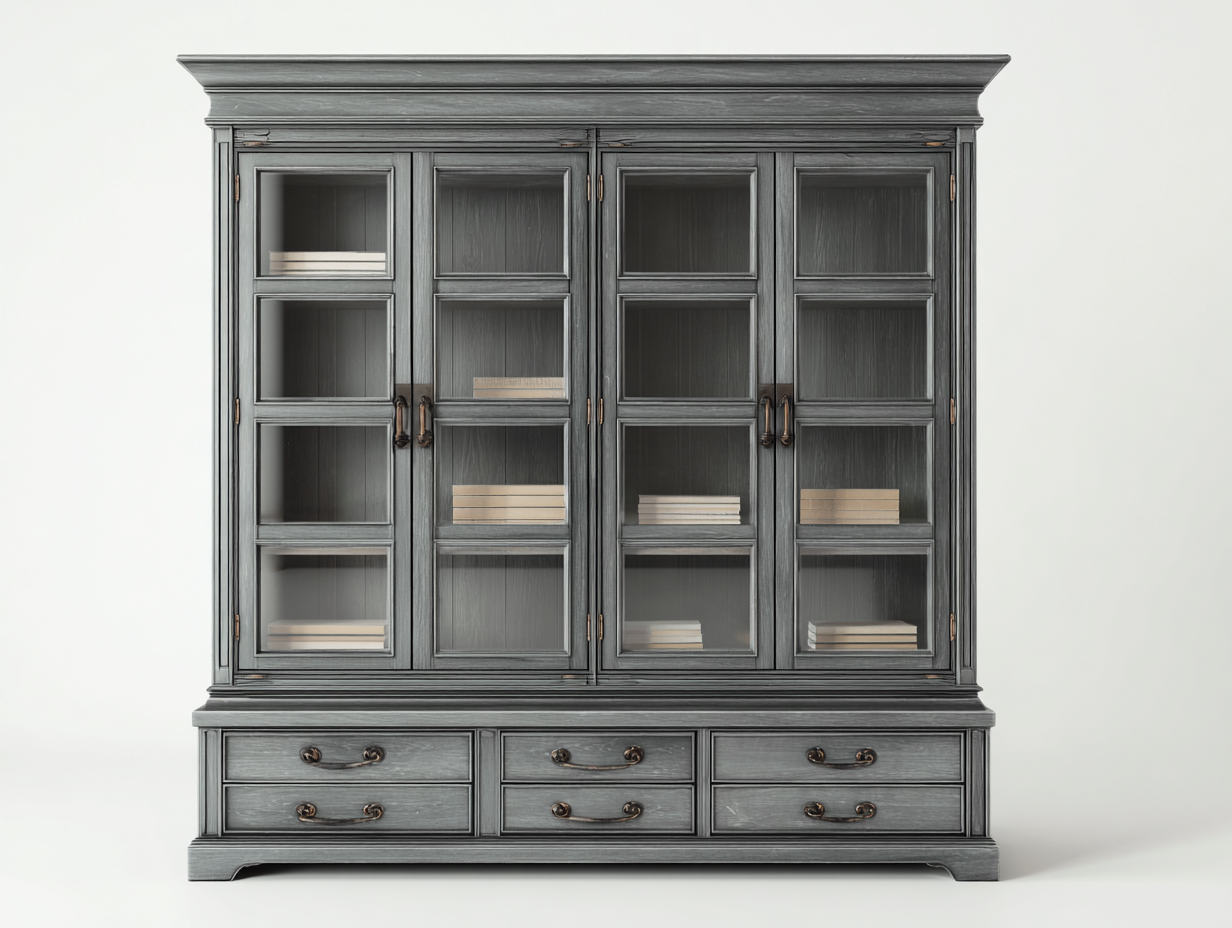 Estanterías de madera con puertas de vidrio 180x45x200 cm - gris - estilo clásico con almacenamiento-Sofagoyard