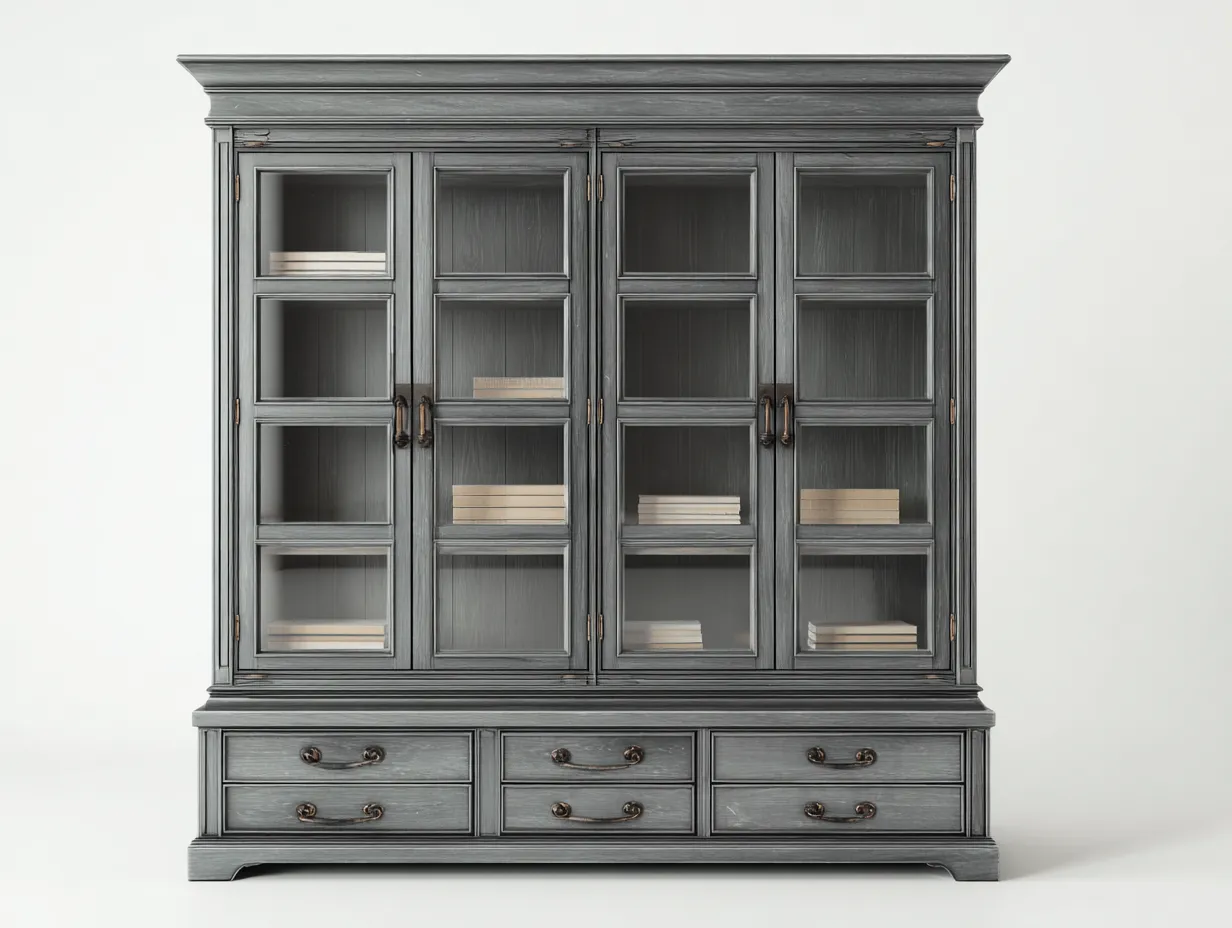 Estanterías de madera con puertas de vidrio 180x45x200 cm - gris - estilo clásico con almacenamiento-Sofagoyard