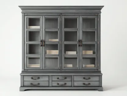 Estanterías de madera con puertas de vidrio 180x45x200 cm - gris - estilo clásico con almacenamiento-Sofagoyard