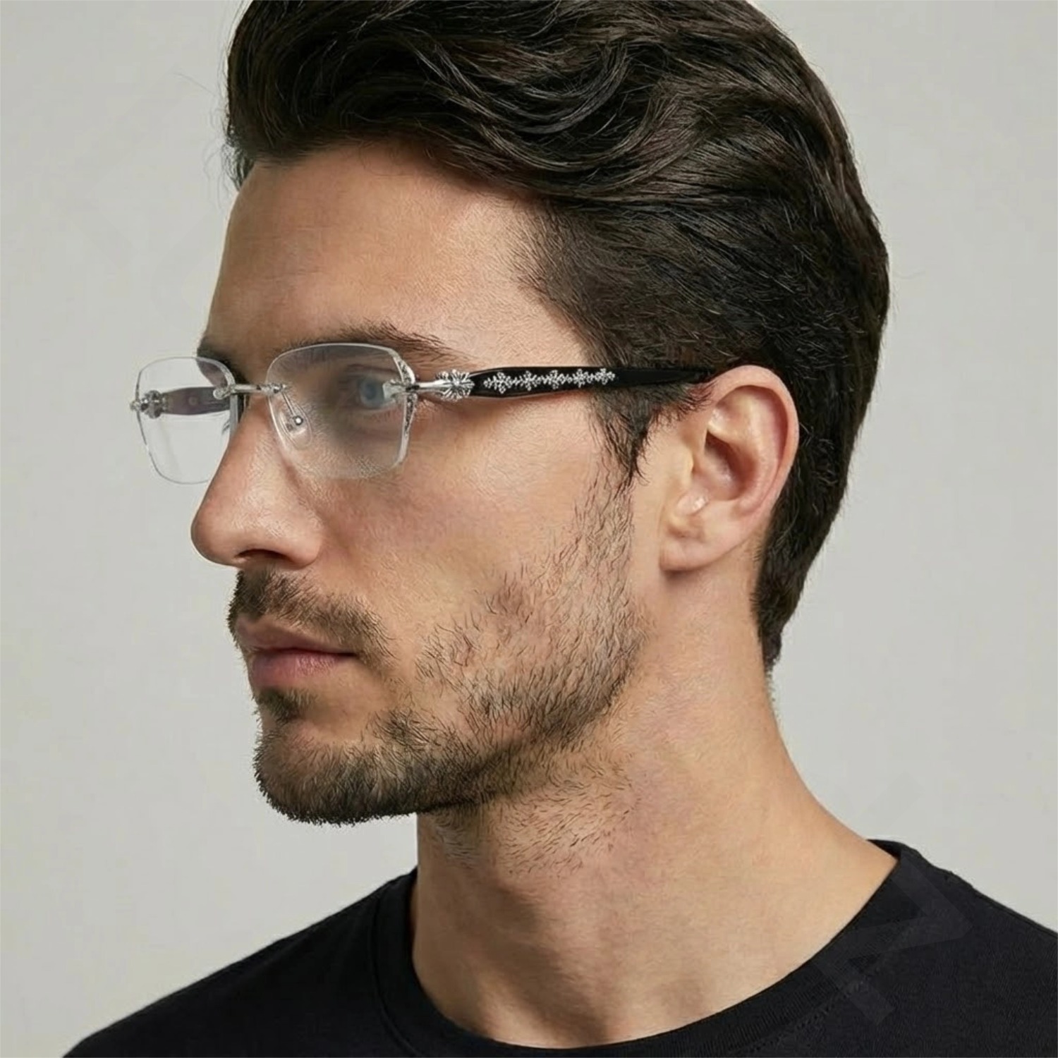 Rimless Fashion Glasses with Clear Lenses & Diamond-Cut Edges, Fashion Metal Temple Decor, HD Vision for Reading & Computer Gaming, Unisex Frameless Design Street Style, Fashion Accessories & Daily Outfit for Men & Women
