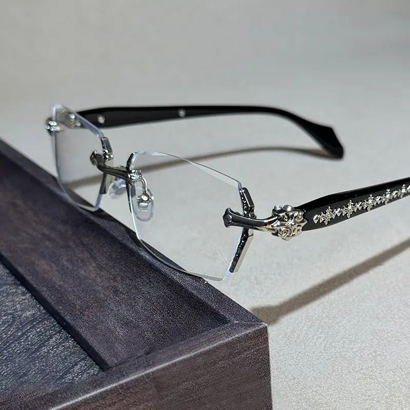 Rimless Fashion Glasses with Clear Lenses & Diamond-Cut Edges, Fashion Metal Temple Decor, HD Vision for Reading & Computer Gaming, Unisex Frameless Design Street Style, Fashion Accessories & Daily Outfit for Men & Women