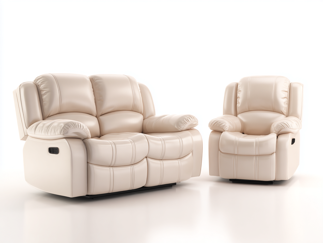 Relaxsofas Set Lederpolsterung 168x94x103 cm - Creme - geeignet für Wohnzimmer - modernes Design mit Relaxfunktion-Homiden