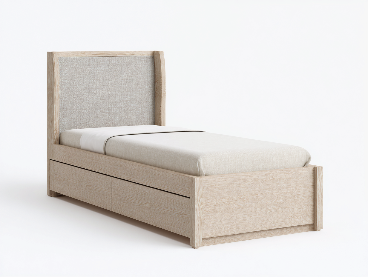 Einzelbett Holz mit gepolstertem Kopfteil 205x95x105 cm - Eiche Hell - Modernes Design für Schlafzimmer-Homiden
