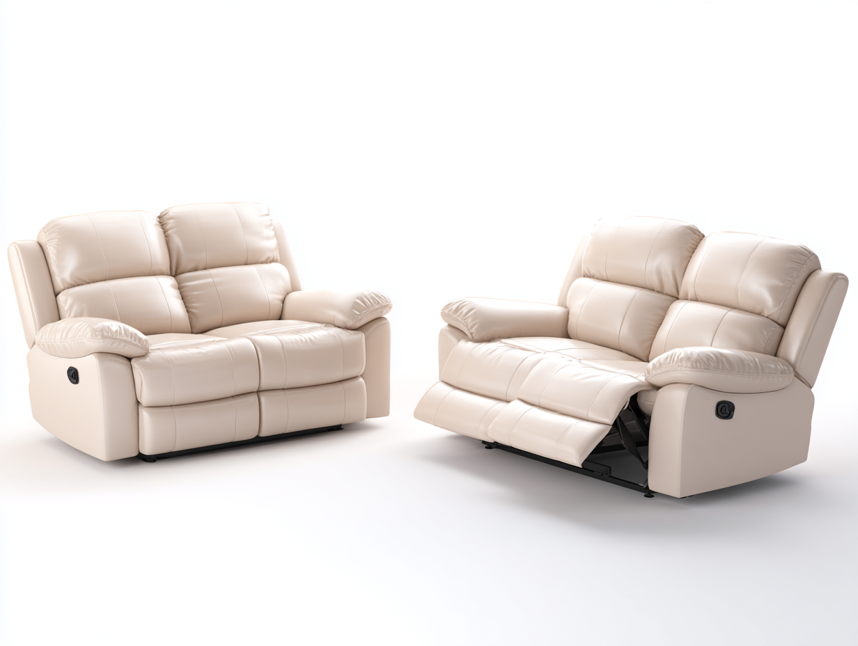 Relaxsofas Lederpolsterung 162x92x102 cm - Creme - geeignet für Wohnzimmer - modernes Design mit Relaxfunktion-Homiden