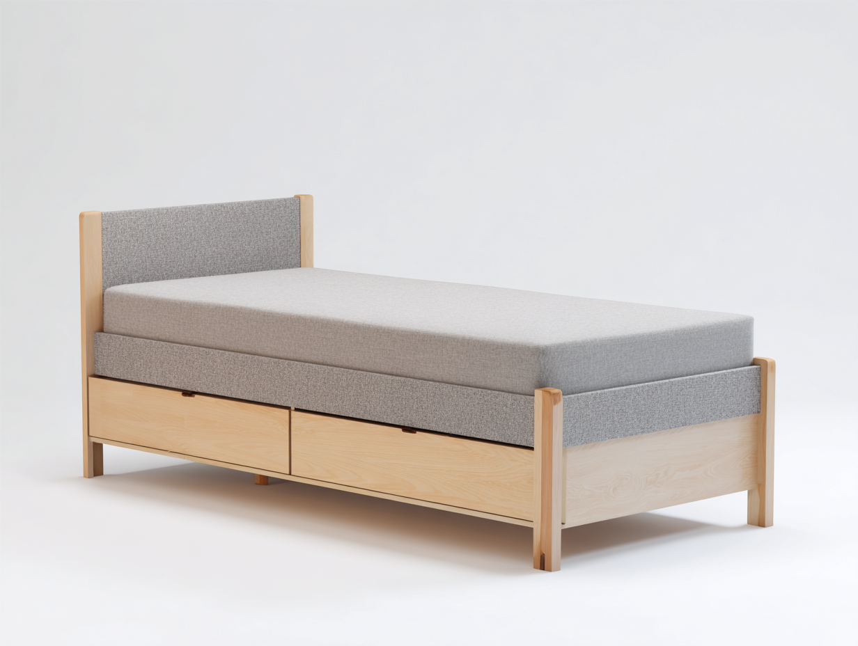 Einzelbett Holz mit gepolstertem Kopfteil 205x95x98 cm - Eiche Natur - Grau - Modernes Design - Geeignet für Schlafzimmer-Homiden