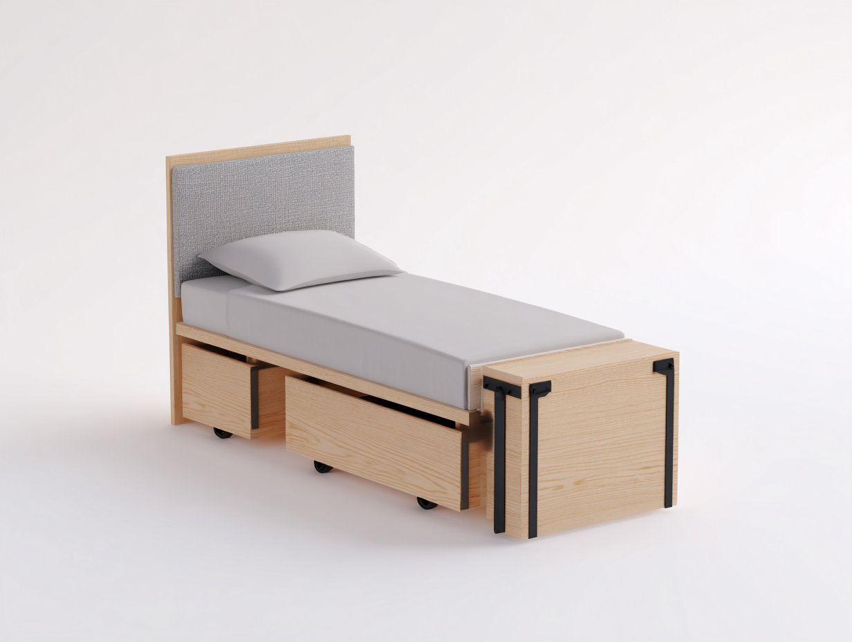 Einzelbett Holz mit gepolstertem Kopfteil 205x95x102 cm - Eiche Natur - Grau - Modernes Design - Geeignet für Schlafzimmer-Homiden