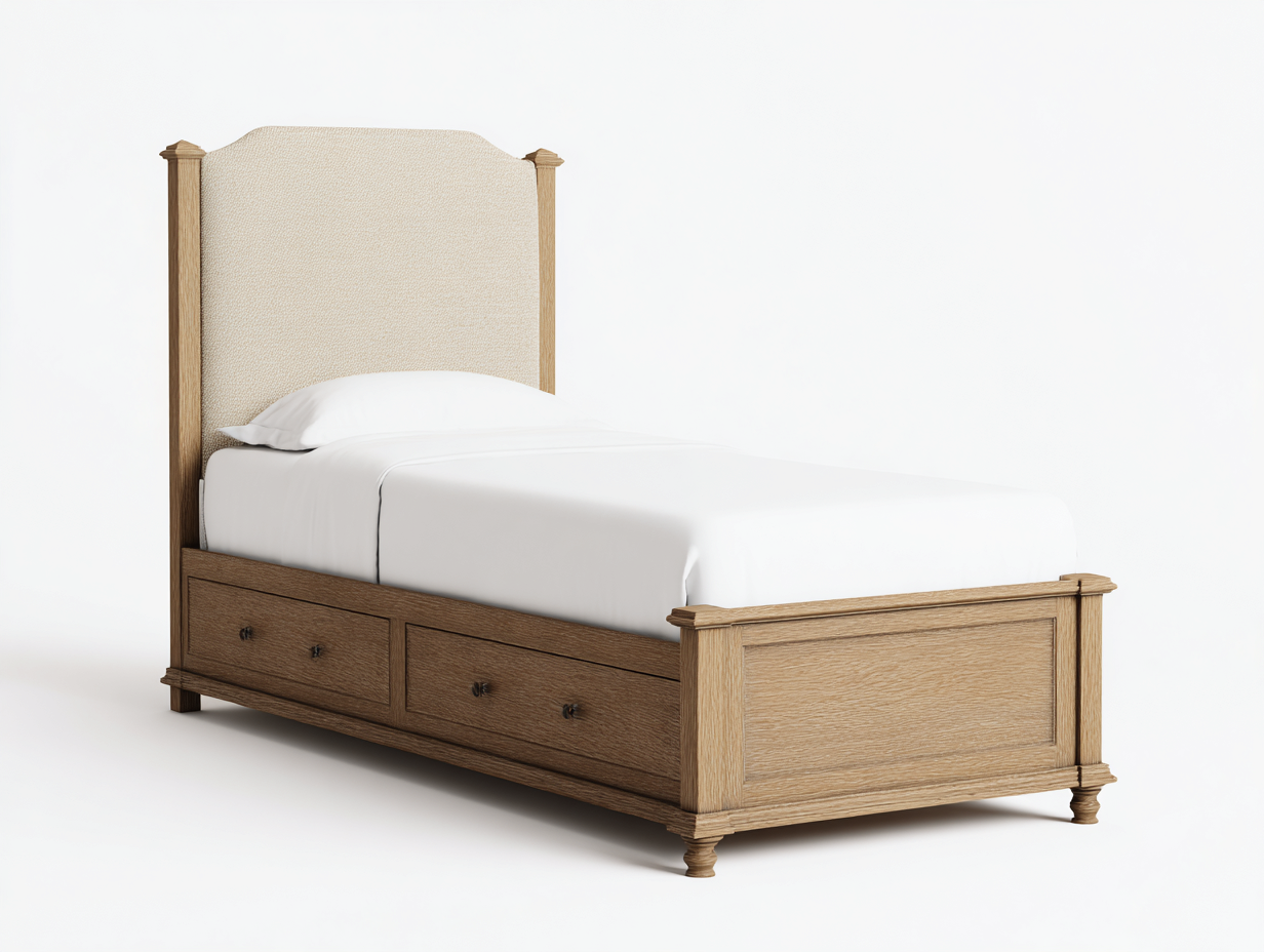 Einzelbett Massivholz mit gepolstertem Kopfteil 205x95x110 cm - Eiche Natur - Klassisches Design für Schlafzimmer-Homiden