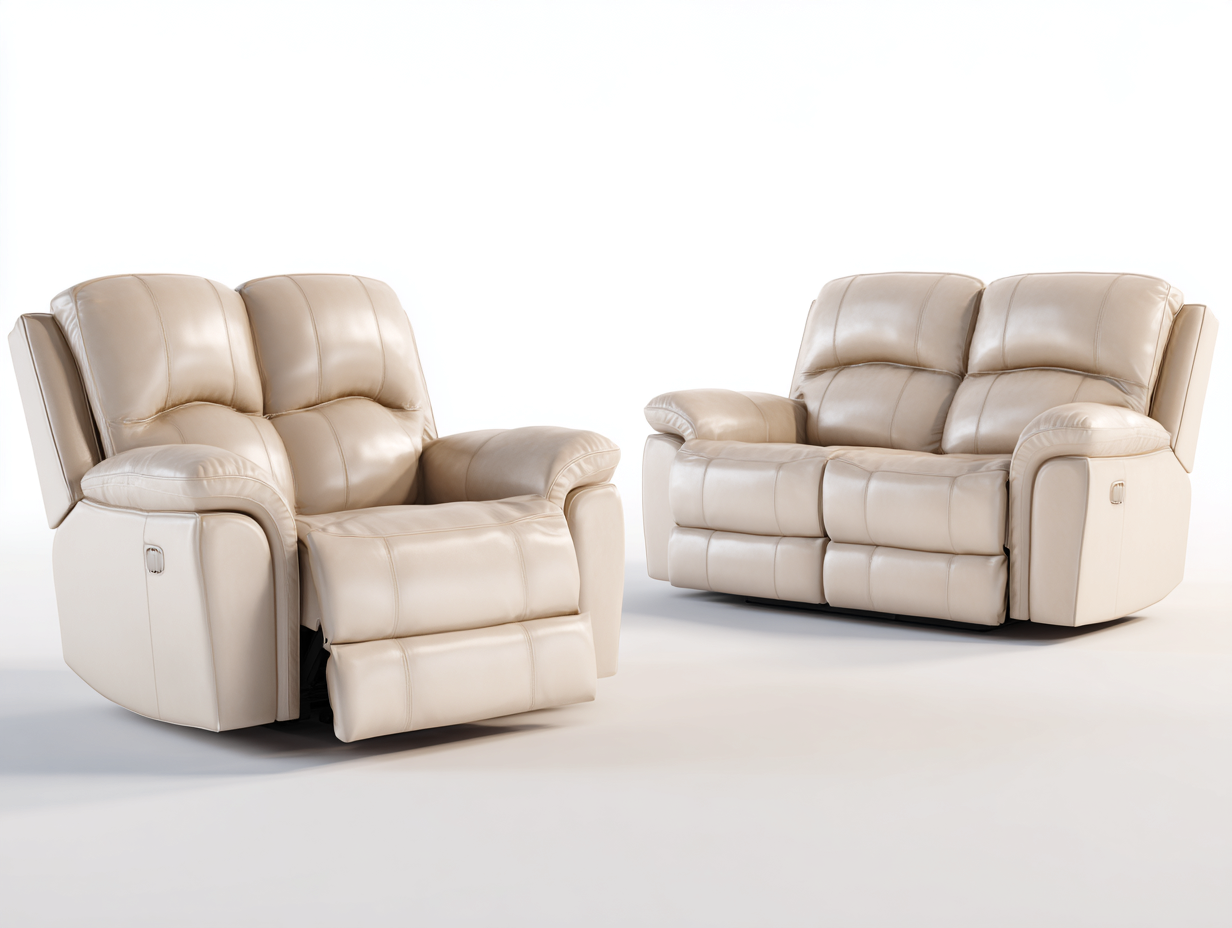 Relaxsofas Lederpolsterung 168x96x104 cm - Creme - geeignet für Wohnzimmer - modernes Design mit Relaxfunktion-Homiden