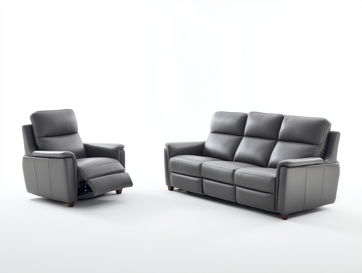 Conjunto de sofás reclinables cuero sintético con función relax 210x95x102 cm - gris - diseño moderno para salón-Homigethome