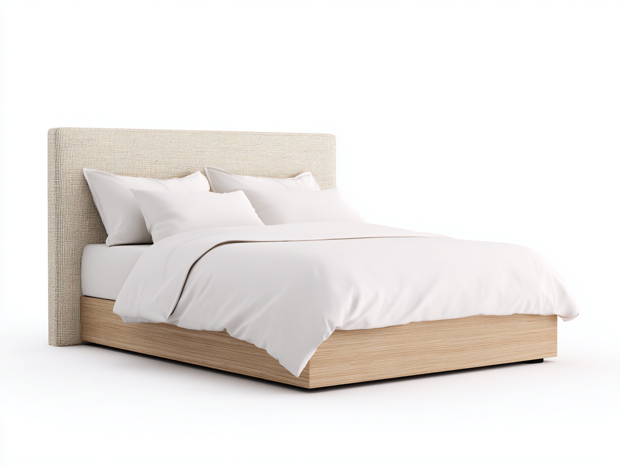 Camas dobles tapizada con cabecero de tela y base de madera 200x160x110 cm - beige - diseño moderno para dormitorio-Homigethome