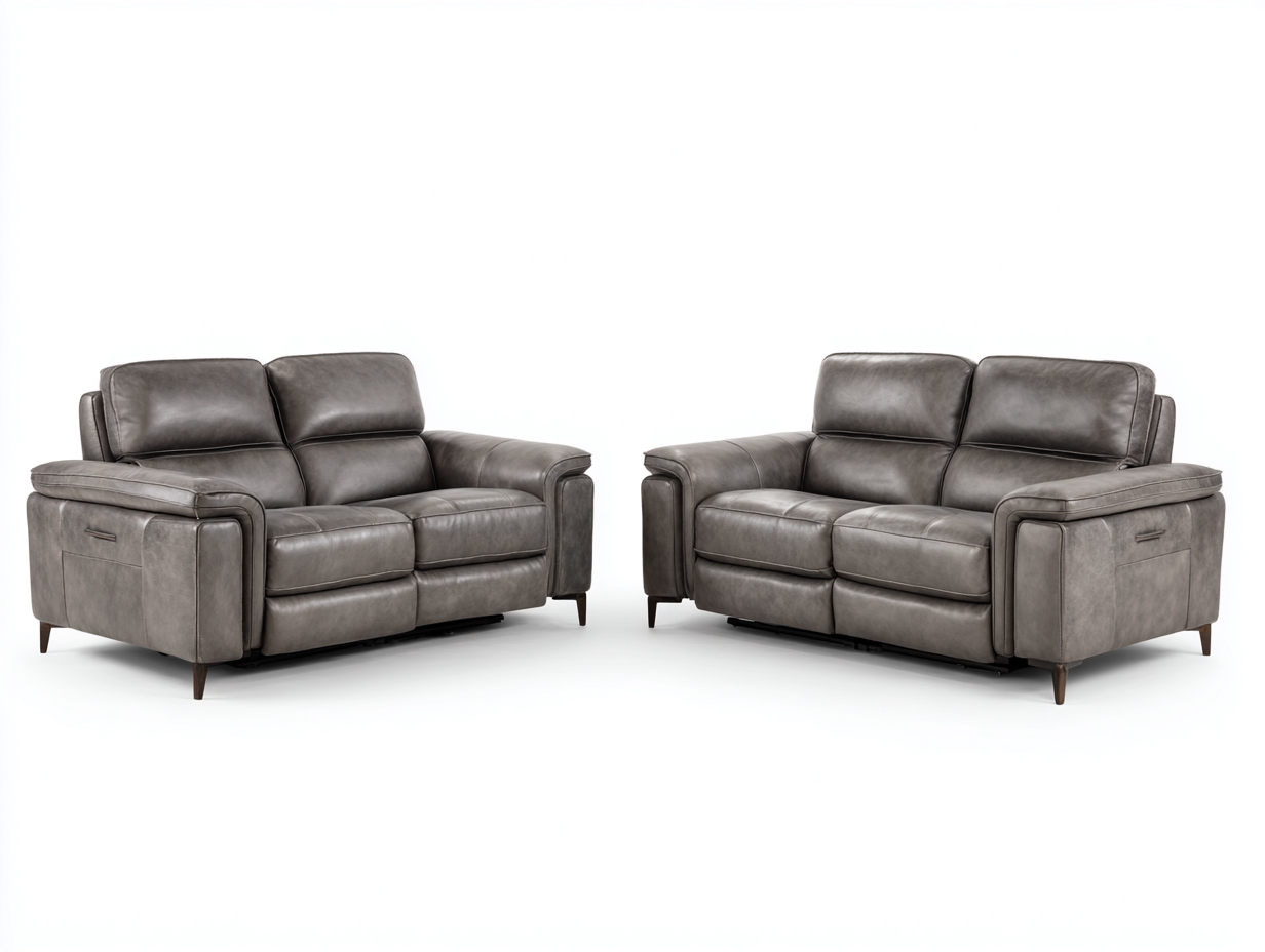 Conjunto de sofás reclinables cuero sintético 180x95x100 cm gris estilo moderno-Homigethome