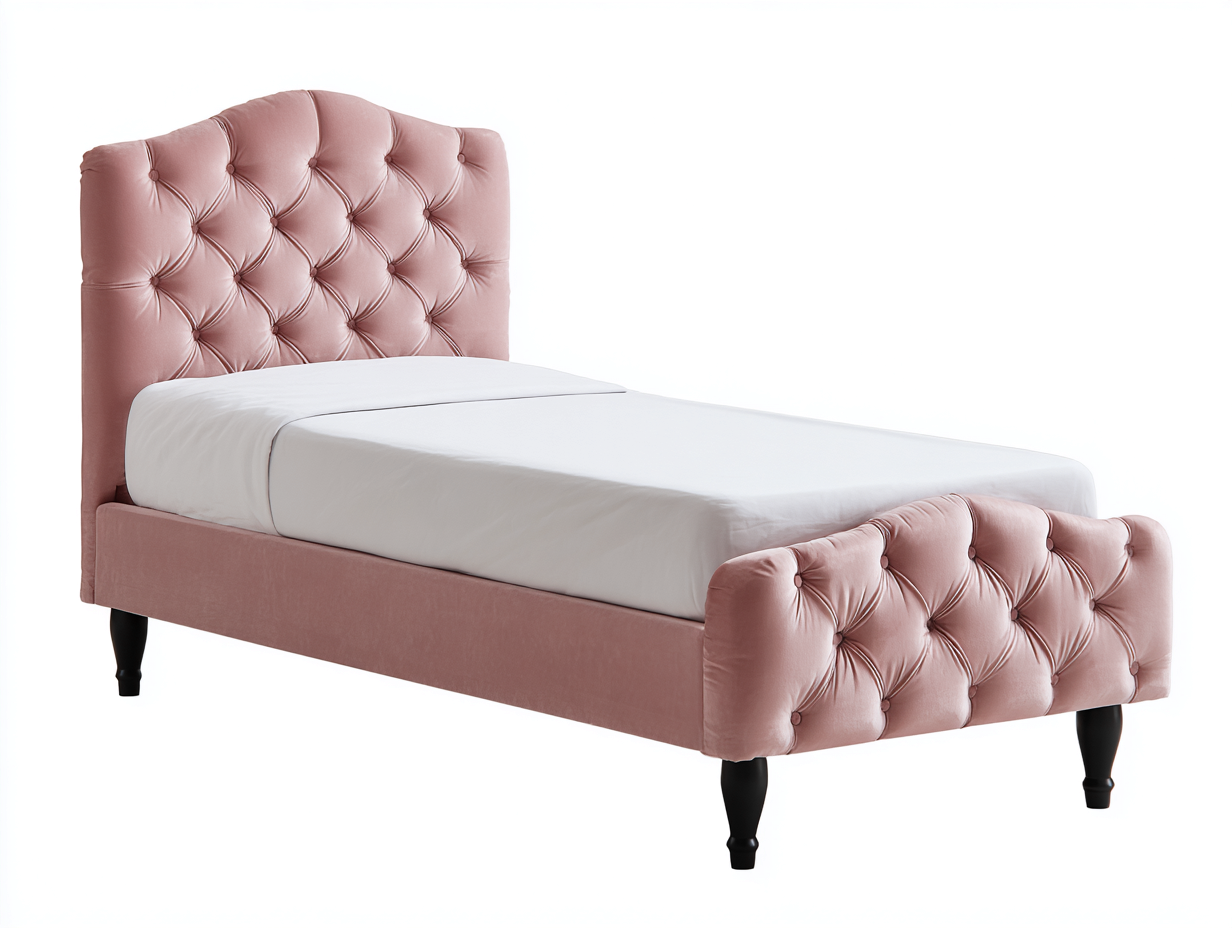 Camas individuales tapizada terciopelo capitoné 200x90x115 cm rosa diseño clásico para dormitorio-Homigethome