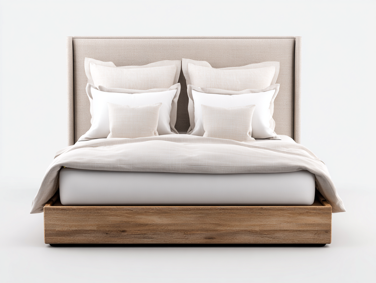 Camas dobles tapizada tela y base madera 200x160x110 cm beige diseño moderno para dormitorio-Homigethome