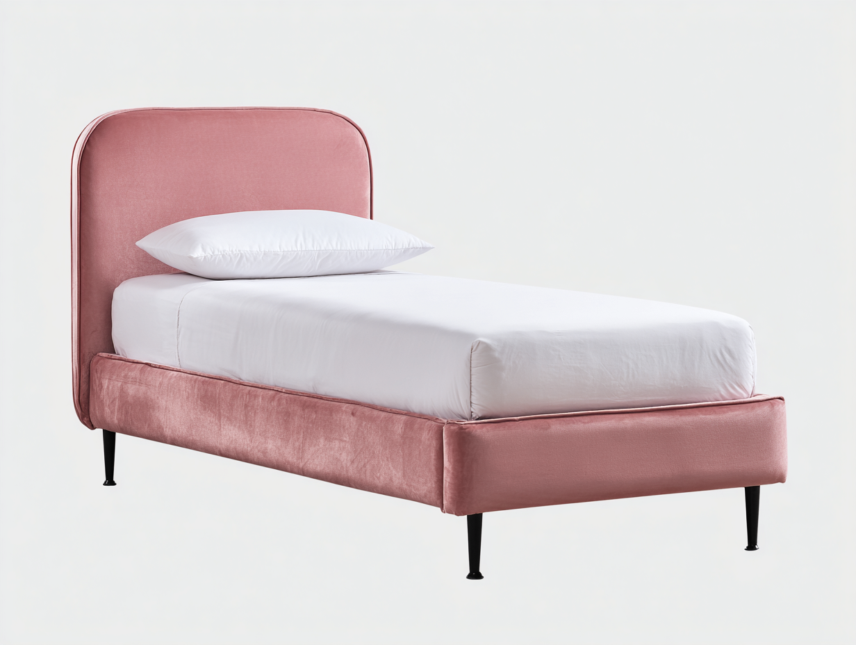 Camas individuales tapizadas con cabecero acolchado 200x100x95 cm - rosa - diseño moderno-Homigethome