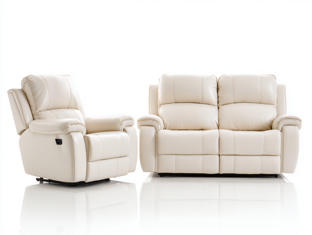 Conjunto de sofás reclinables cuero sintético con función relax 168x95x102 cm - beige - diseño moderno para salón-Homigethome