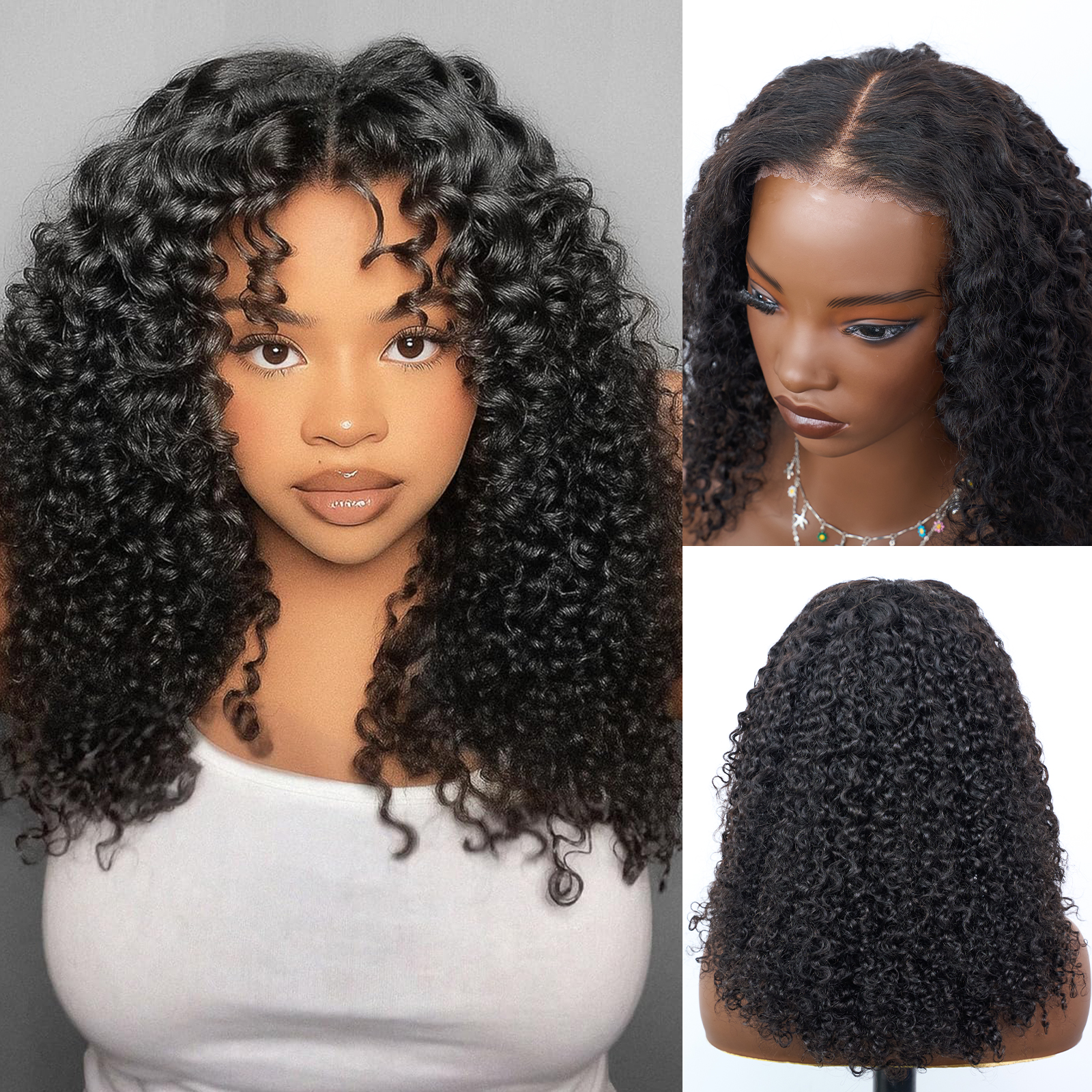[Ted's] 16 Inch #1B Messy Curly 5*5 HD Front Lace Wig 150% Density Glueless Human Hair Seamless Blend Realistic Hairline