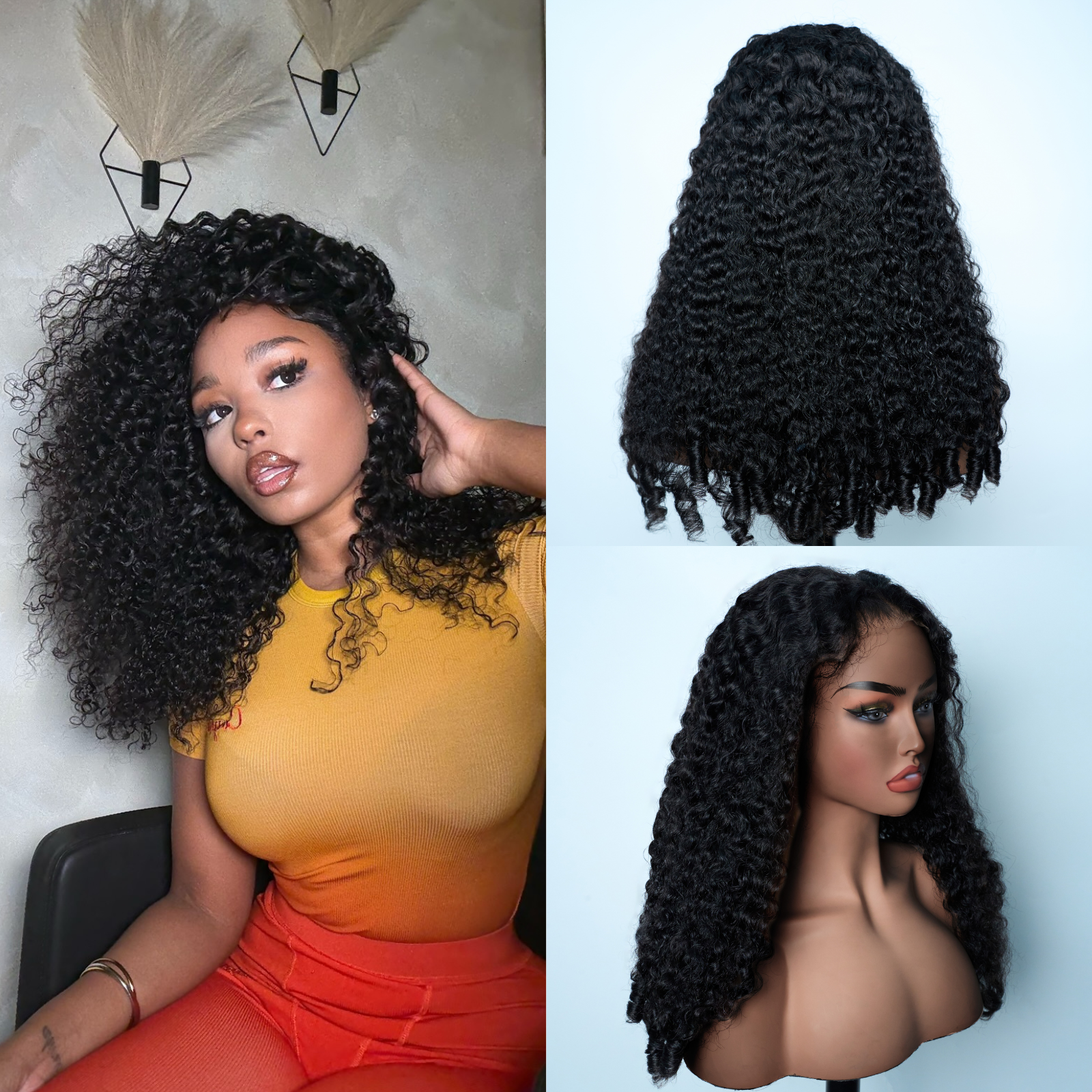 [Ted's] 5x5 Pre Cut HD Front Lace Wig 22-30 Inch #1B Burmese Curly Must-Have style Glueless Human Hair