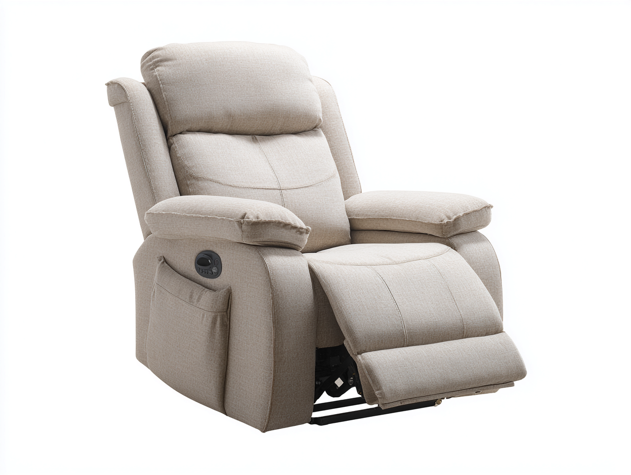 Sillones reclinables tapizados en tela con reposapiés ajustable 90x95x105 cm - beige - diseño confortable-Cozygomart