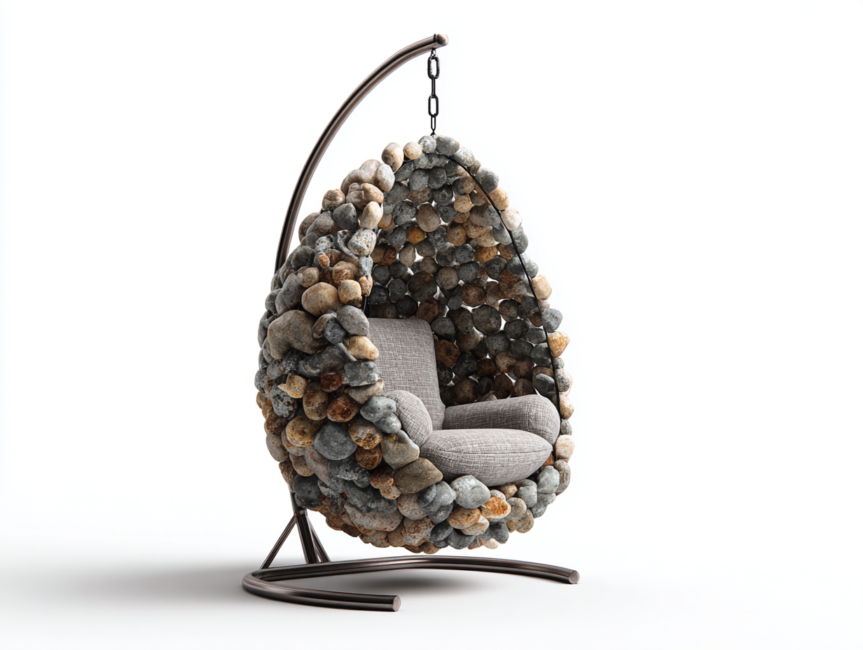 Sillón colgante de jardín diseño piedra natural con cojín 110x110x198 cm - gris - estilo moderno para exterior-Cozygomart