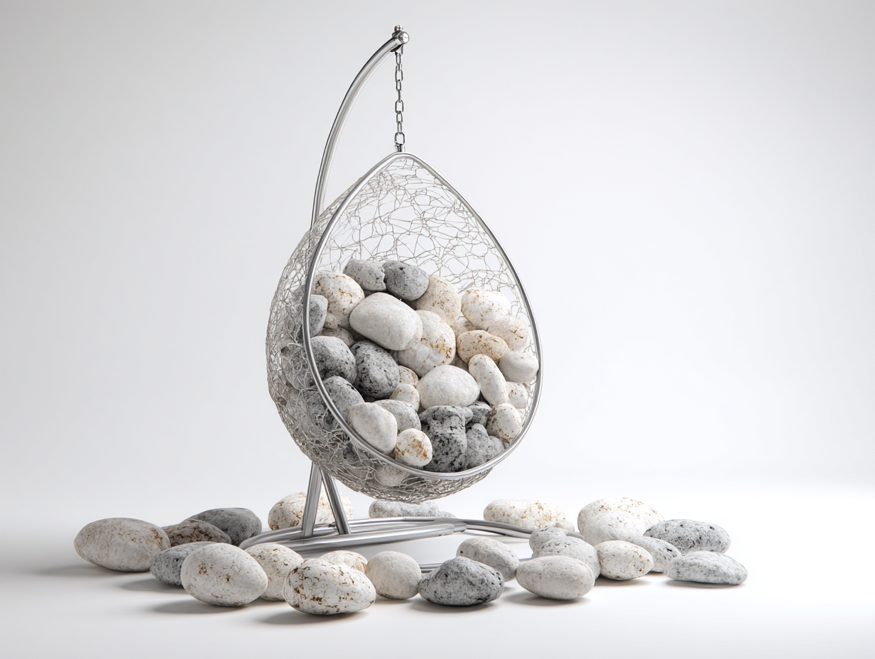 Sillón colgante de jardín estructura metal y piedra decorativa 98x98x188 cm - blanco-gris - diseño moderno-Cozygomart