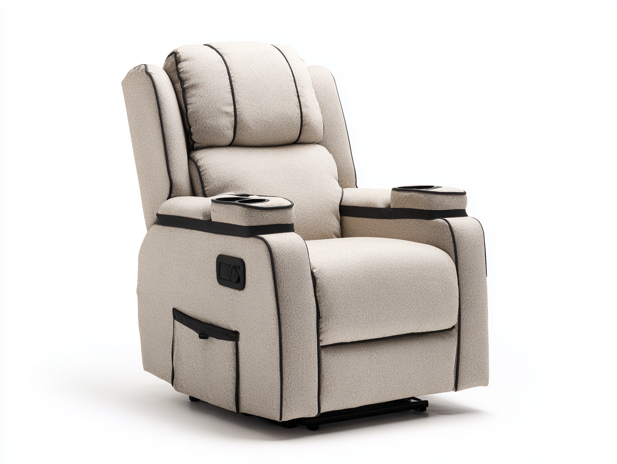 Sillones reclinables tapizados con portavasos y bolsillo lateral 92x96x108 cm - beige - diseño moderno confortable-Cozygomart