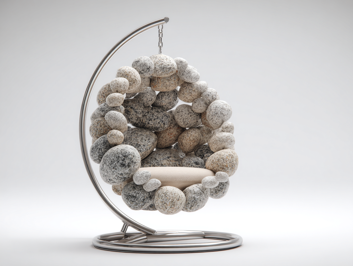 Sillón colgante de jardín con soporte metálico y cojín acolchado 105x95x195 cm - gris-beige - diseño moderno-Cozygomart