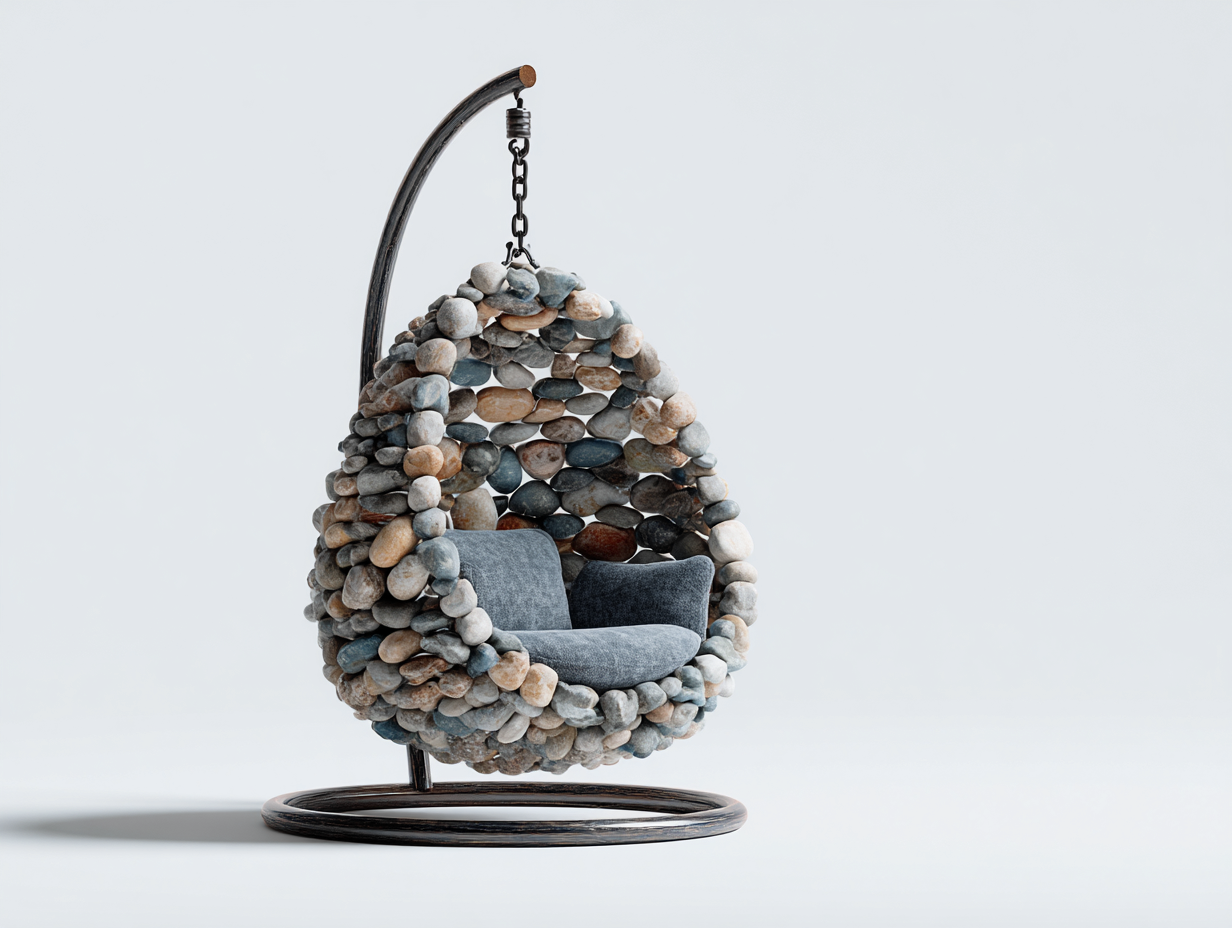 Sillón colgante de jardín estructura metal y piedra decorativa 105x105x195 cm - gris - diseño moderno-Cozygomart