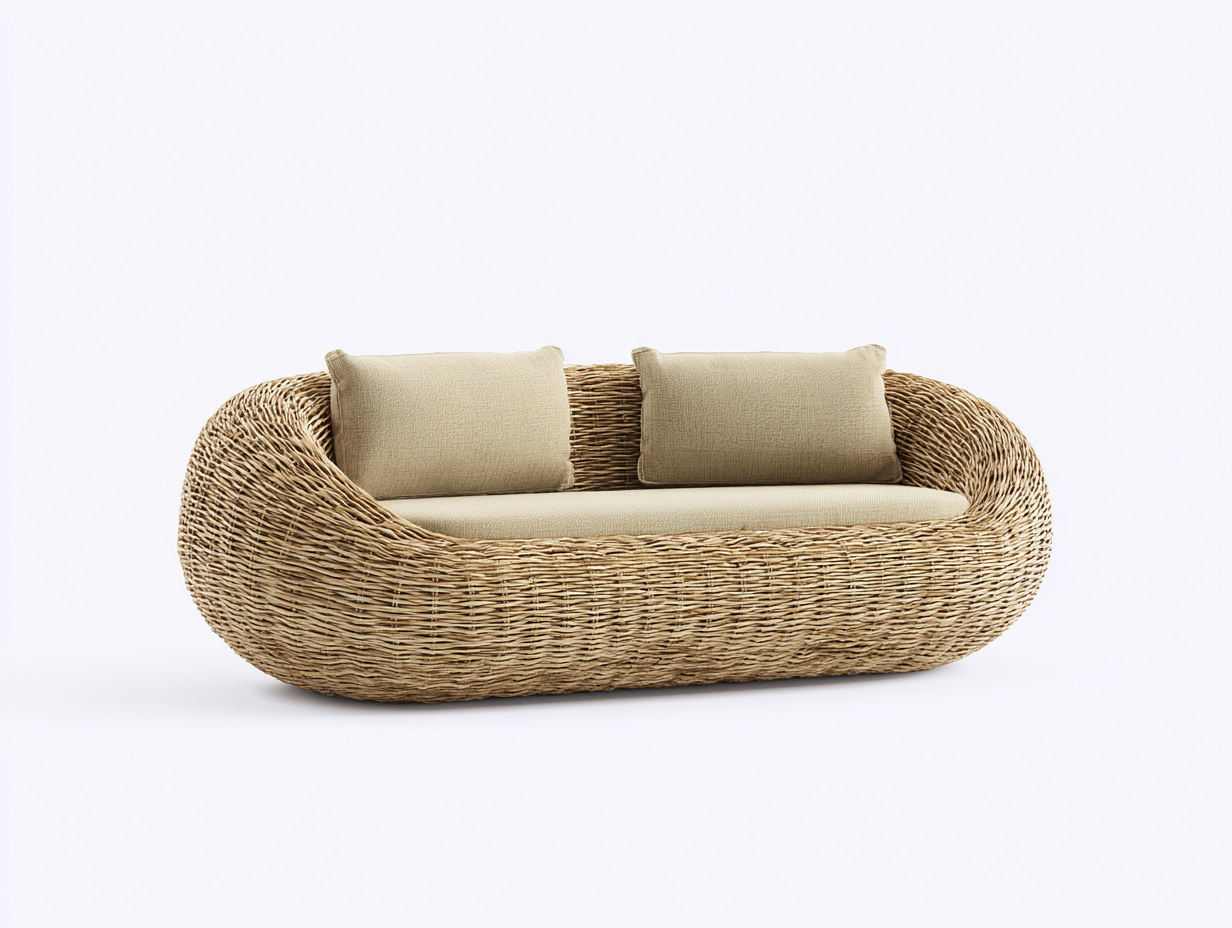 Sofás de jardín ratán natural con cojines 180x90x75 cm - natural - diseño moderno para exterior-Cozygomart