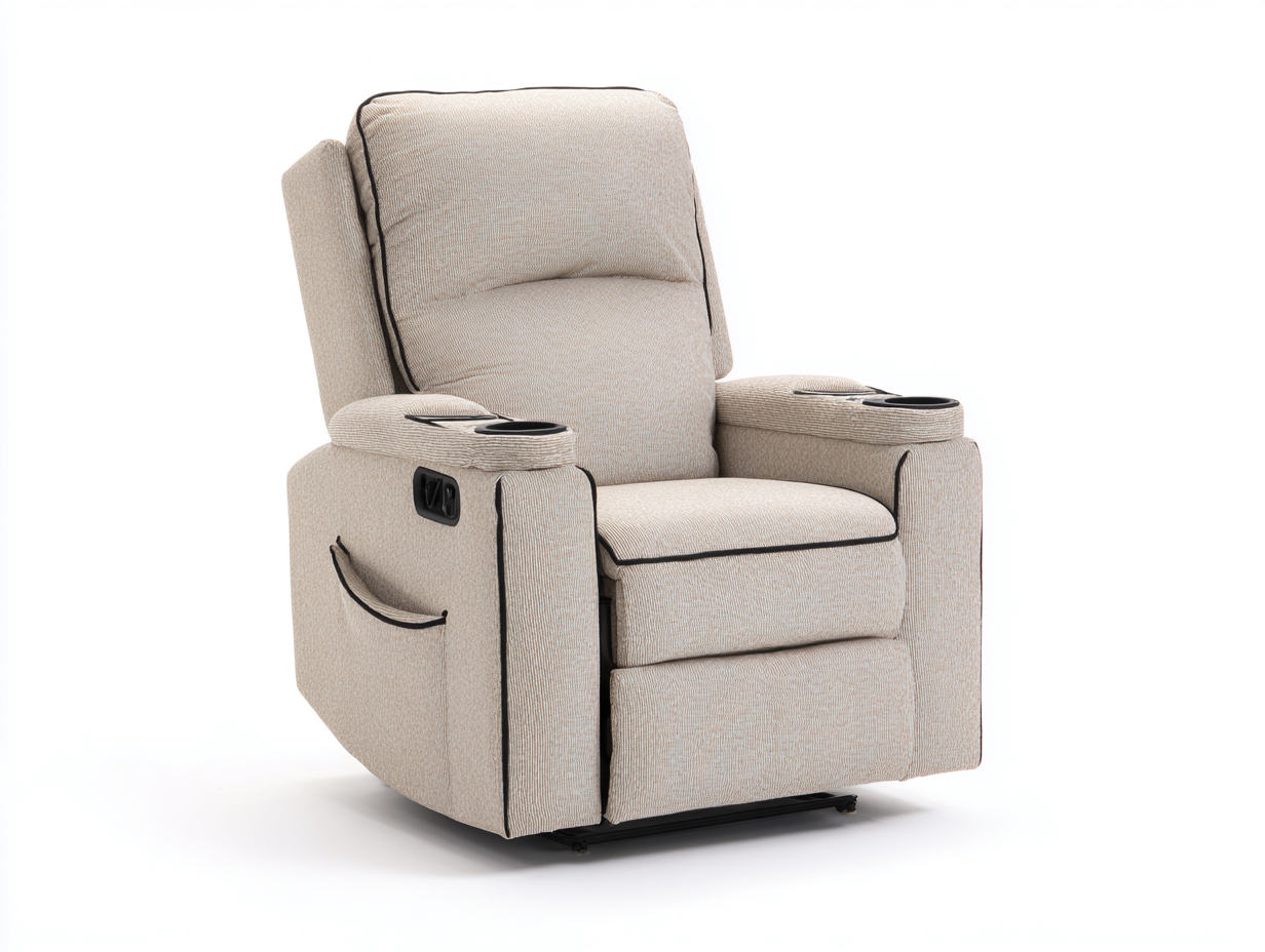Sillones reclinables tapizados en tela con portavasos y reposapiés ajustable 92x95x105 cm - beige - diseño confortable-Cozygomart