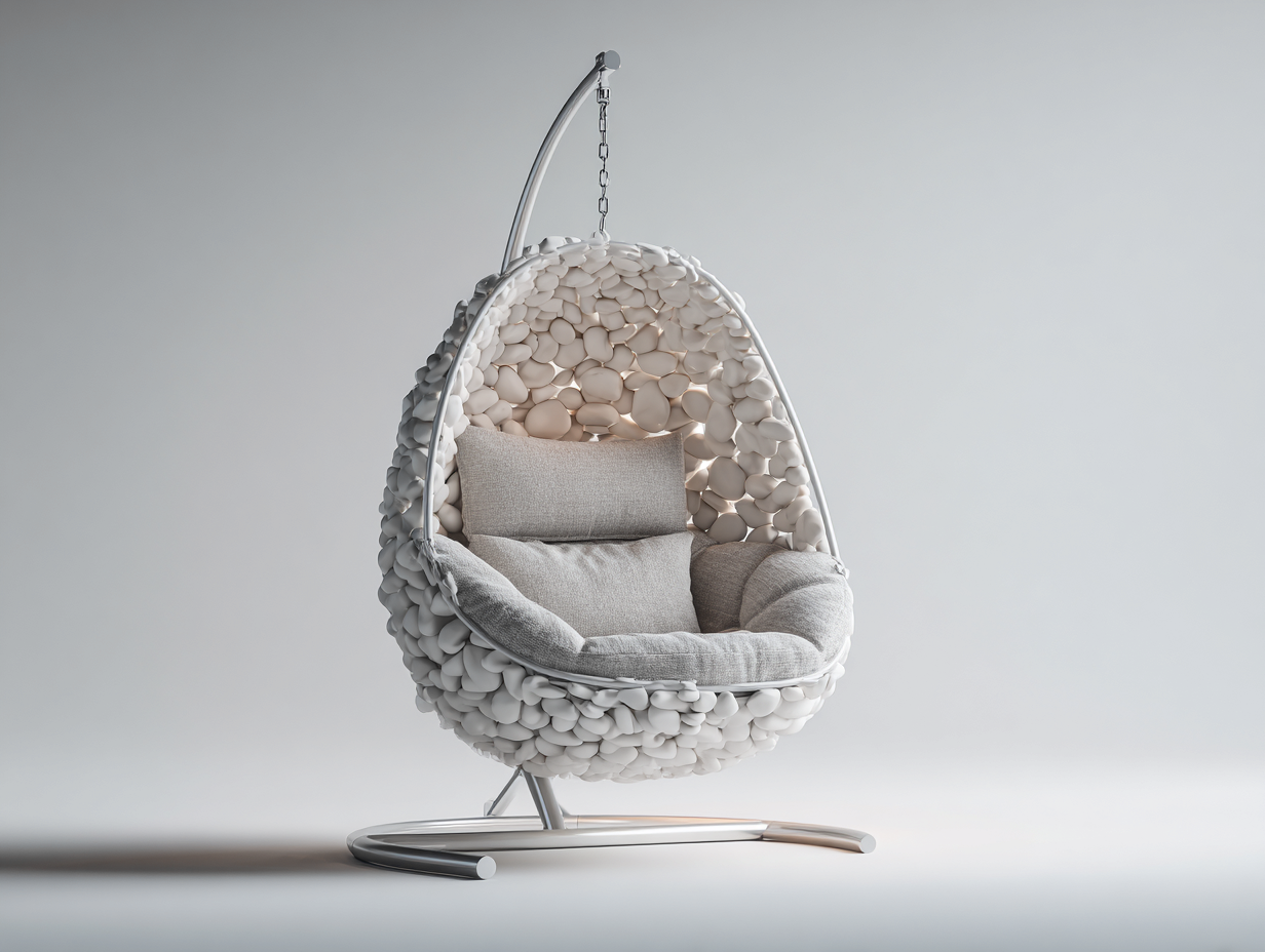 Sillón colgante de jardín con soporte metálico y cojín 105x105x195 cm - blanco - diseño moderno decorativo exterior-Cozygomart