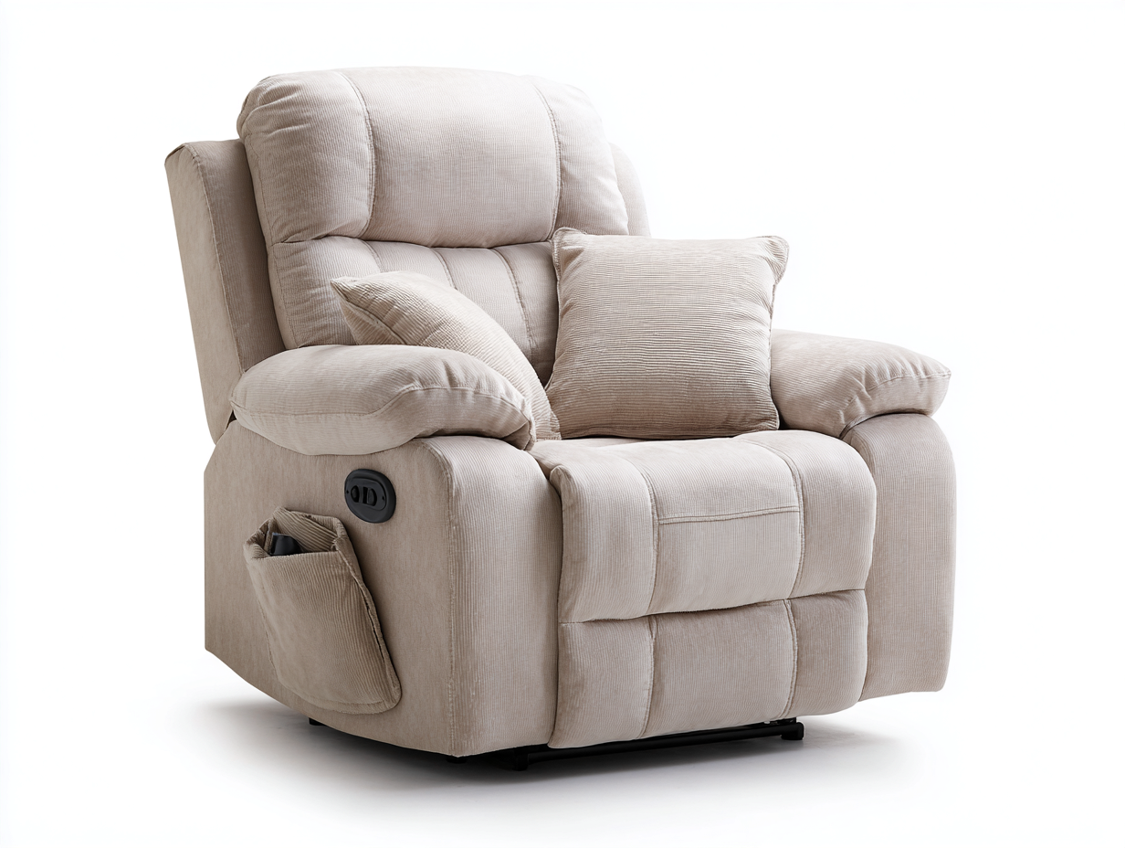 Sillones reclinables tapizados con bolsillo lateral y cojín 90x95x105 cm - beige - diseño moderno cómodo-Cozygomart