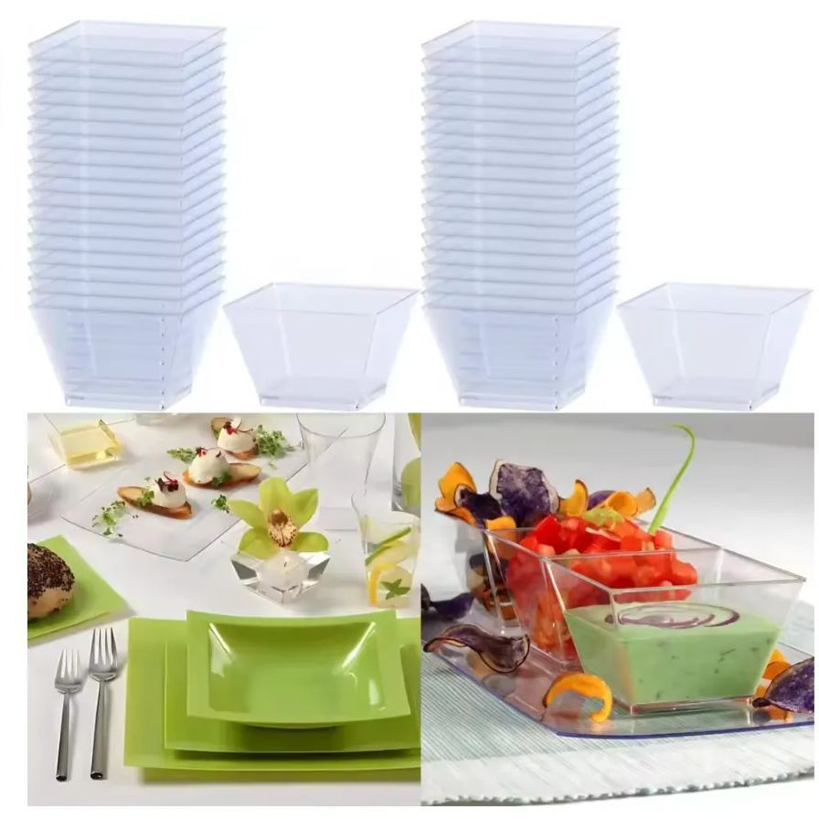 Small 8 oz Clear Plastic Serving Bowls, Disposable for Appetizers, Desserts, Dips, 240 Count, Heavyweight BPA-Free