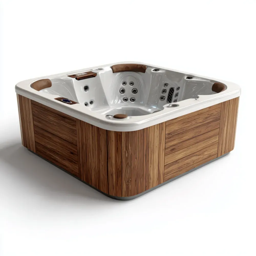Whirlpool-Badewanne Holzoptik Acryl 200x200x90 cm Weiß