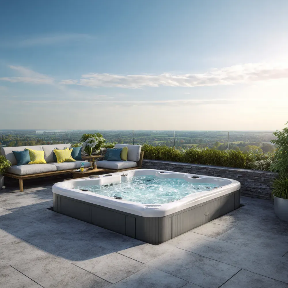 Garten-Whirlpool aus Acryl 220x220x90 cm - 6-Personen Kapazität - Grau/Weiß